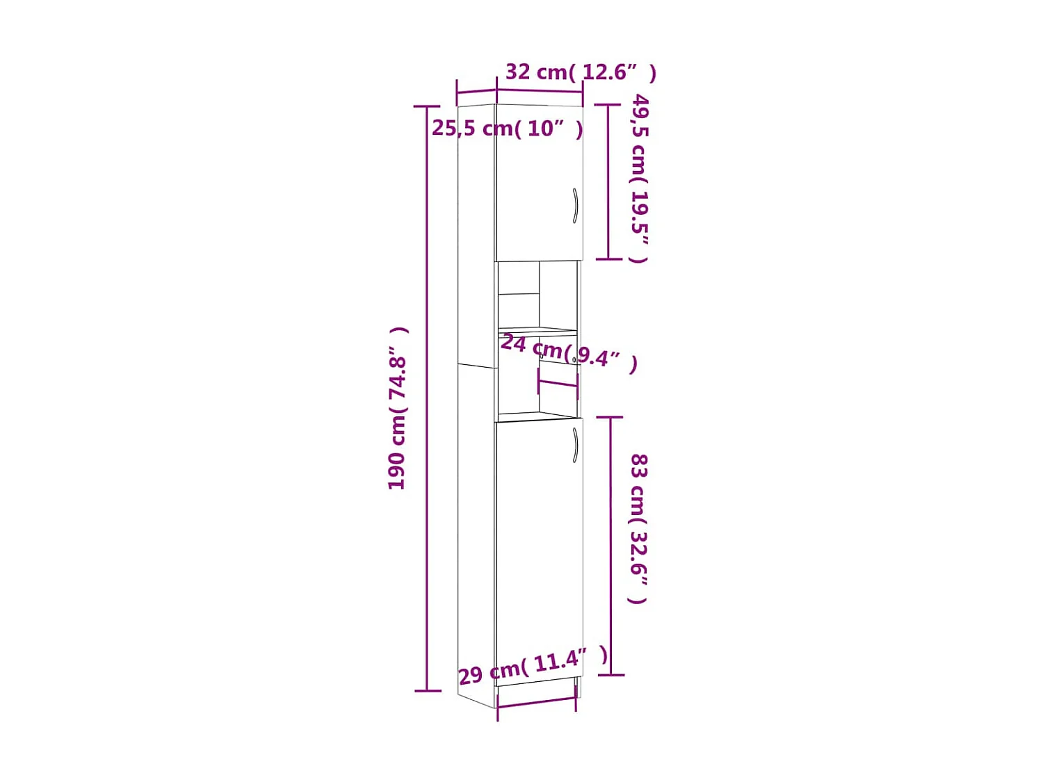 Badkamerkast 32x25,5x190 cm bewerkt hout bruin eikenkleur