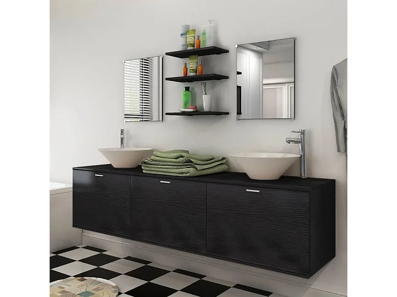 8 pièces de mobilier de salle de bain et lavabo Noir