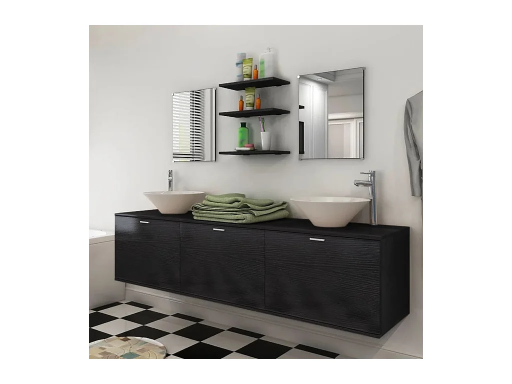 8 pièces de mobilier de salle de bain et lavabo Noir