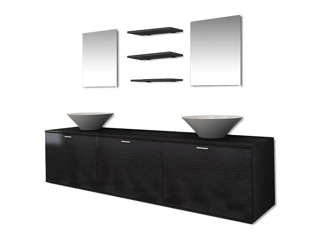 8 pièces de mobilier de salle de bain et lavabo Noir