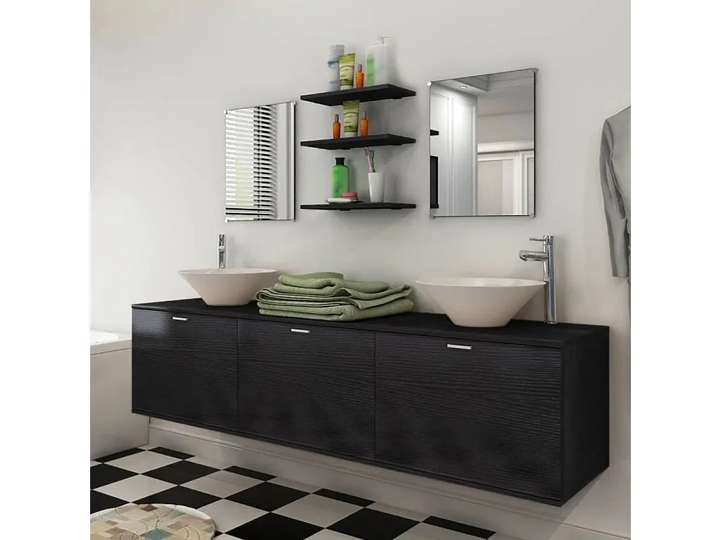 8 pièces de mobilier de salle de bain et lavabo Noir