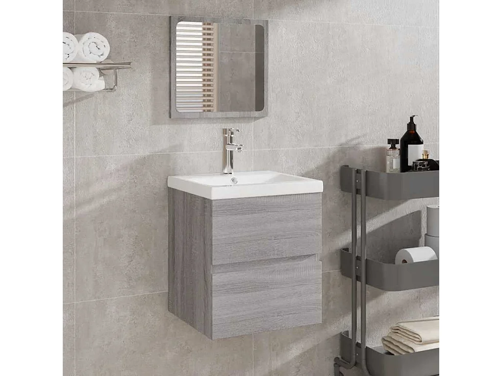 Armoire de bain et miroir Sonoma gris Bois d'ingénierie