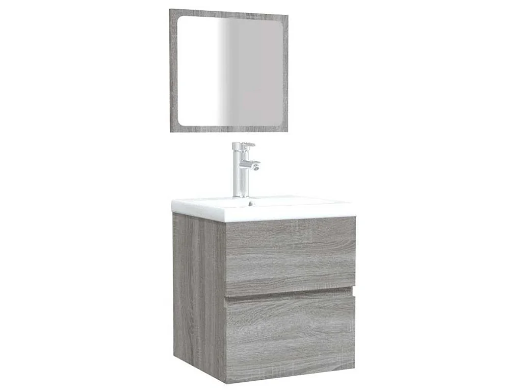 Armoire de bain et miroir Sonoma gris Bois d'ingénierie