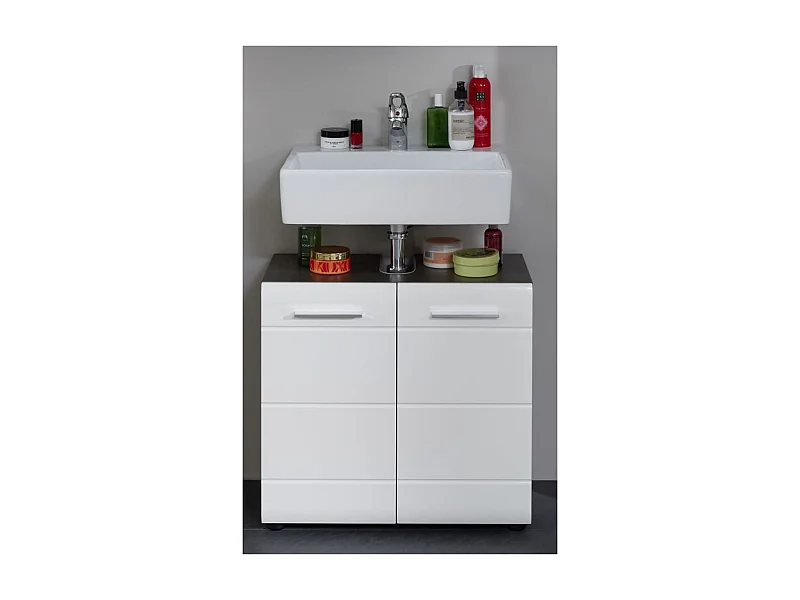 Meuble sous vasque Line Blanc et argenté fumé