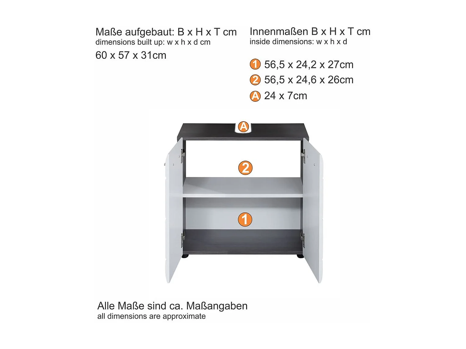 Bezzi wit en grijs melamine 2-deurs onderkast