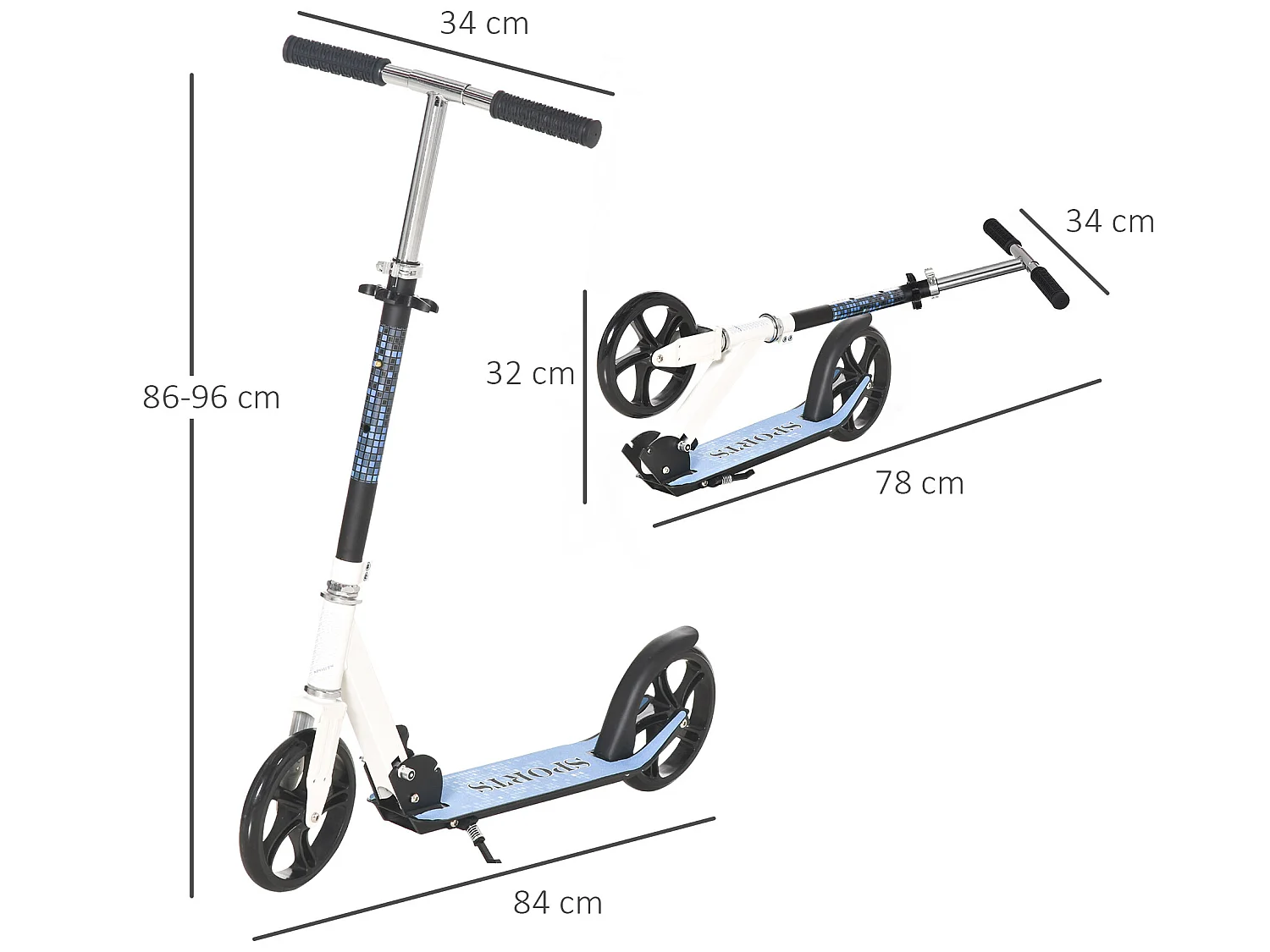 Patinete scooter blanco y azul 84x34x96 cm HOMCOM