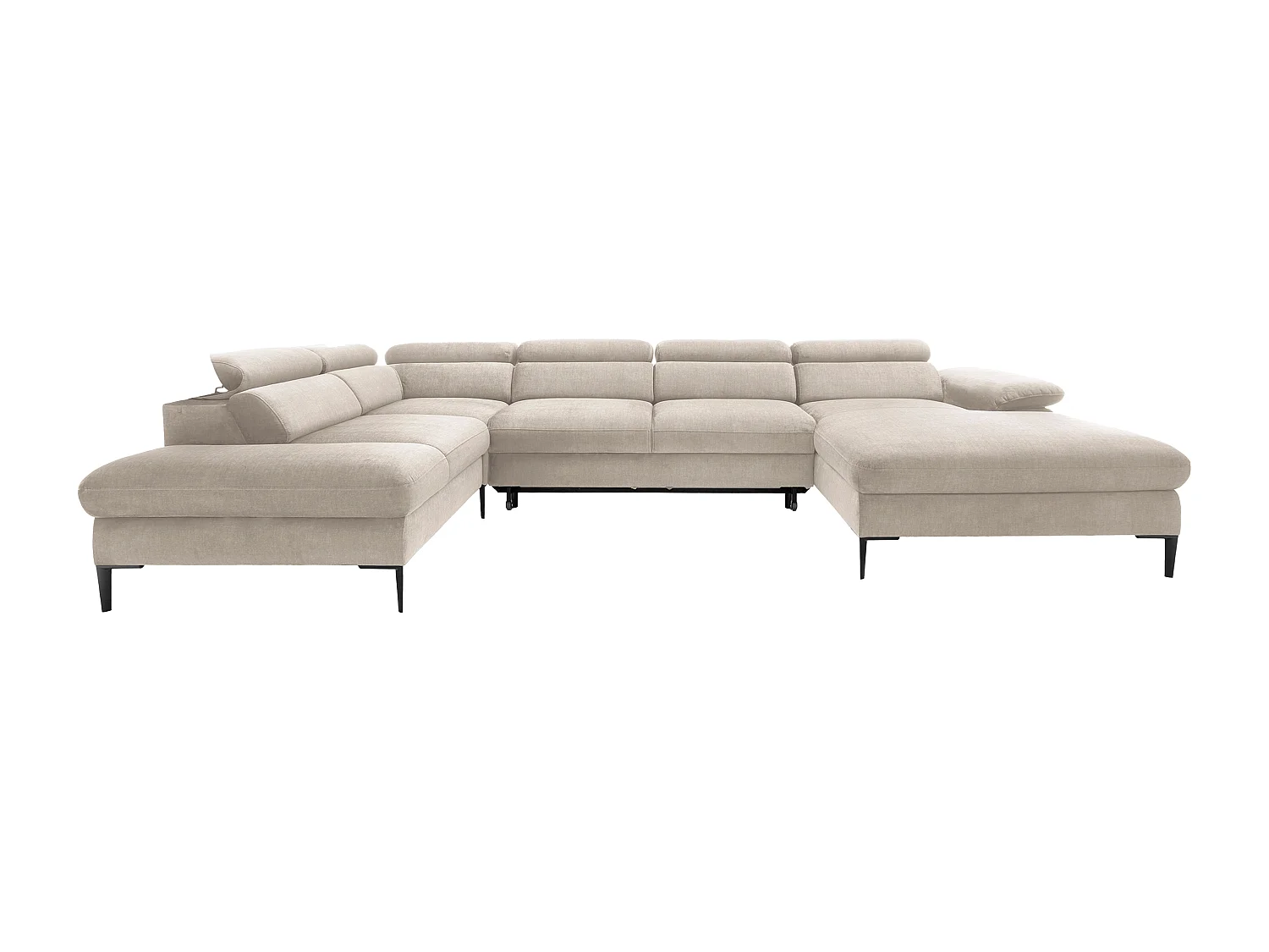 XXL hoekslaapbank met hoek rechts van beige velours SEPINA van Pascal Morabito