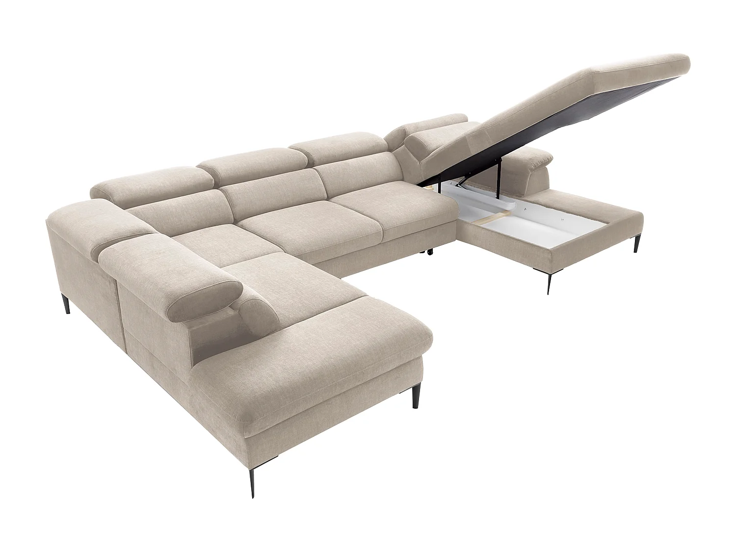 XXL hoekslaapbank met hoek rechts van beige velours SEPINA van Pascal Morabito