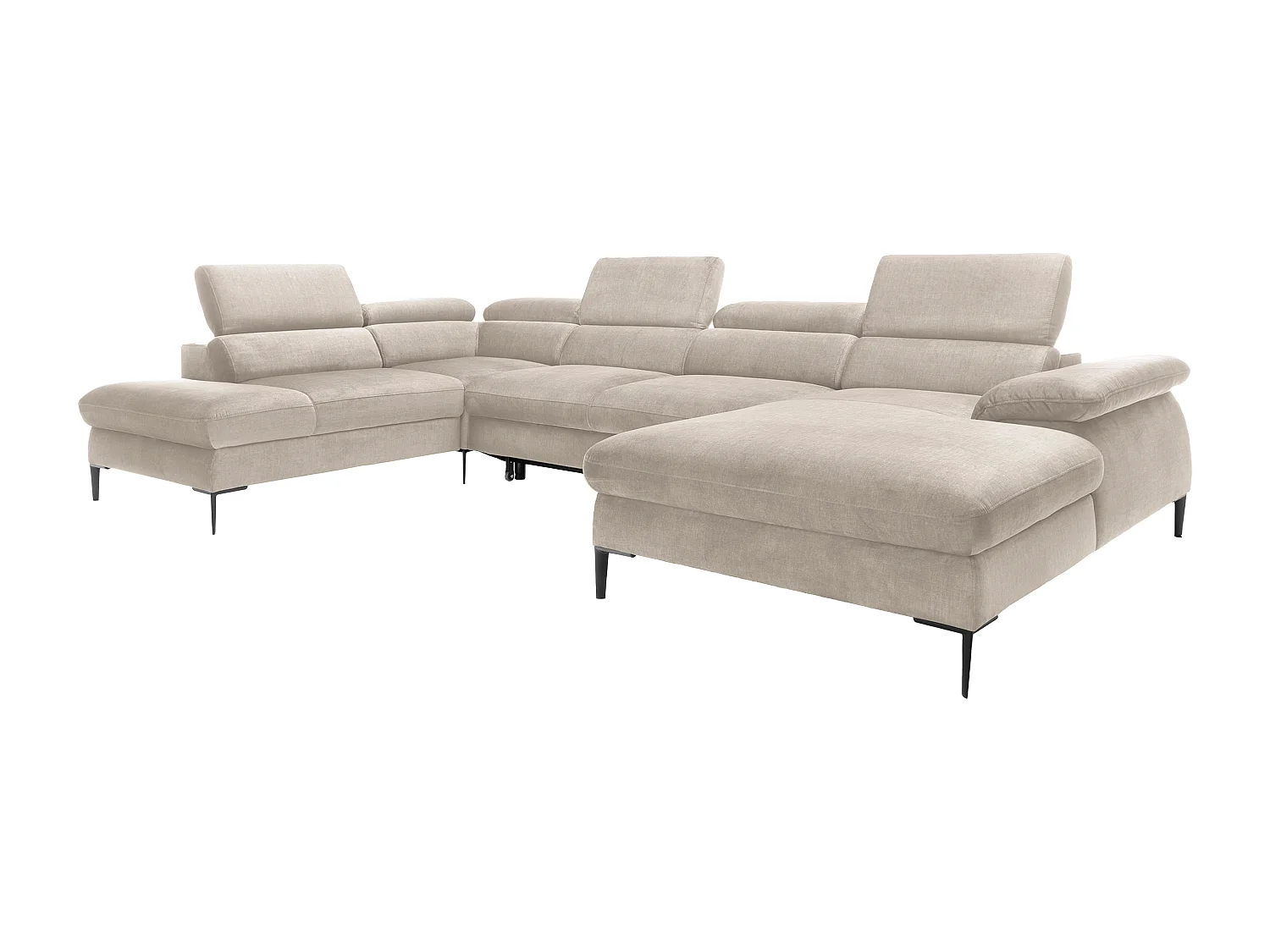 XXL hoekslaapbank met hoek rechts van beige velours SEPINA van Pascal Morabito