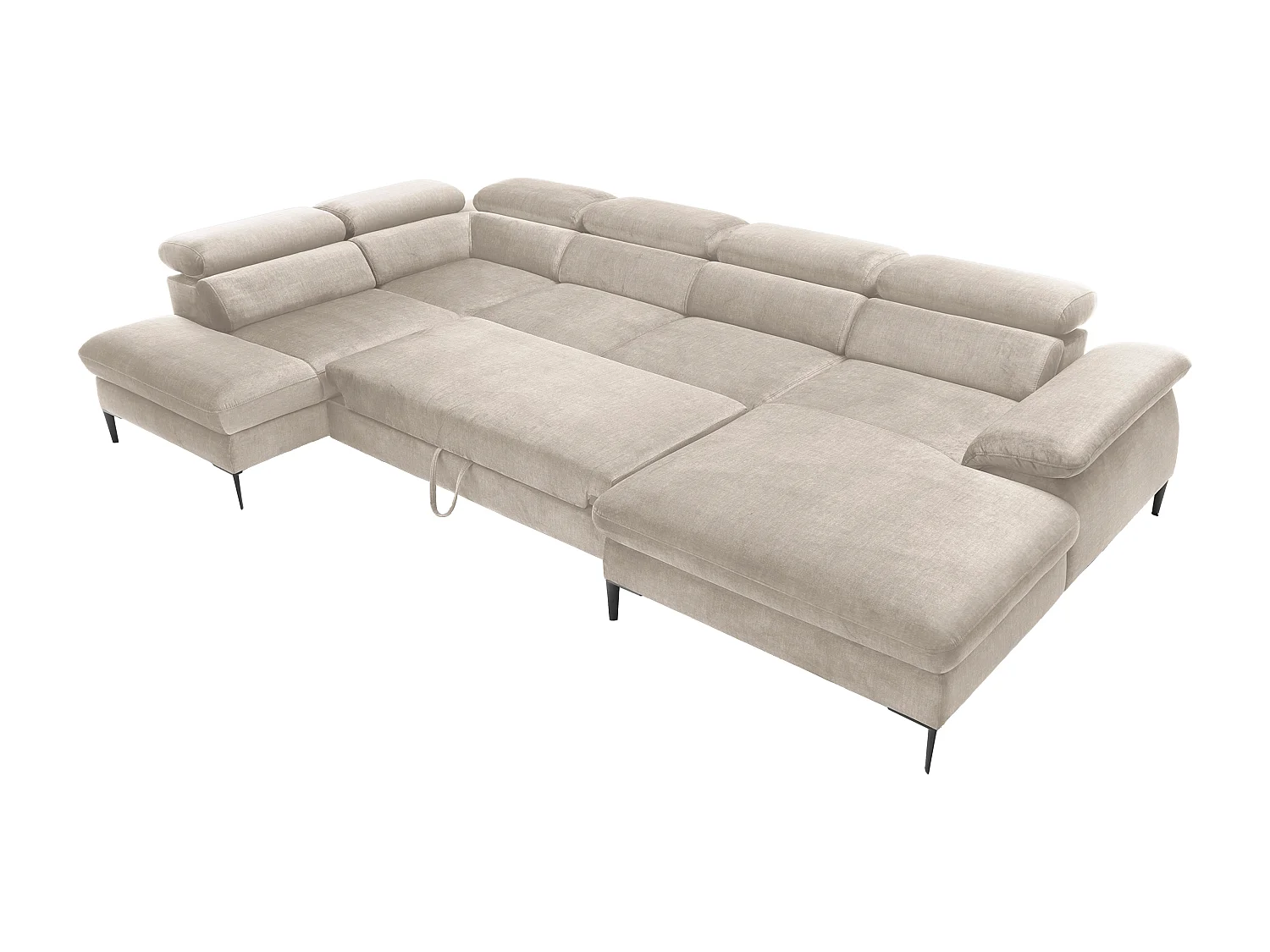 XXL hoekslaapbank met hoek rechts van beige velours SEPINA van Pascal Morabito