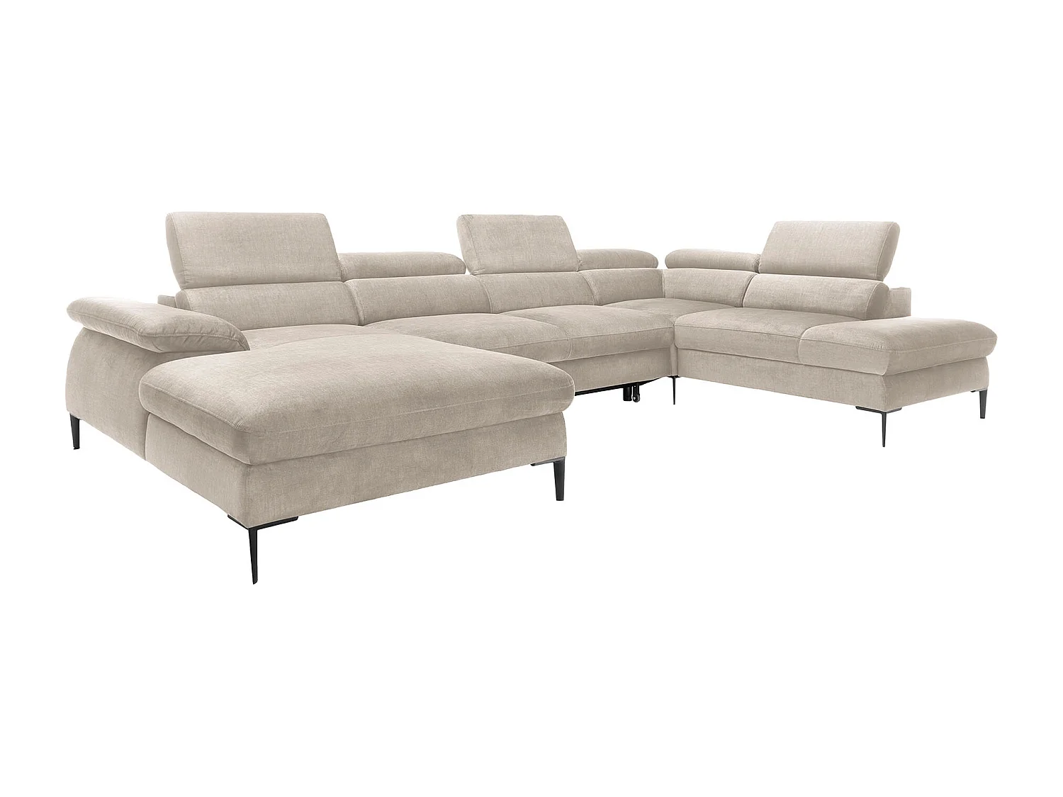 Grand canapé d'angle gauche panoramique convertible en velours beige SEPINA de Pascal Morabito