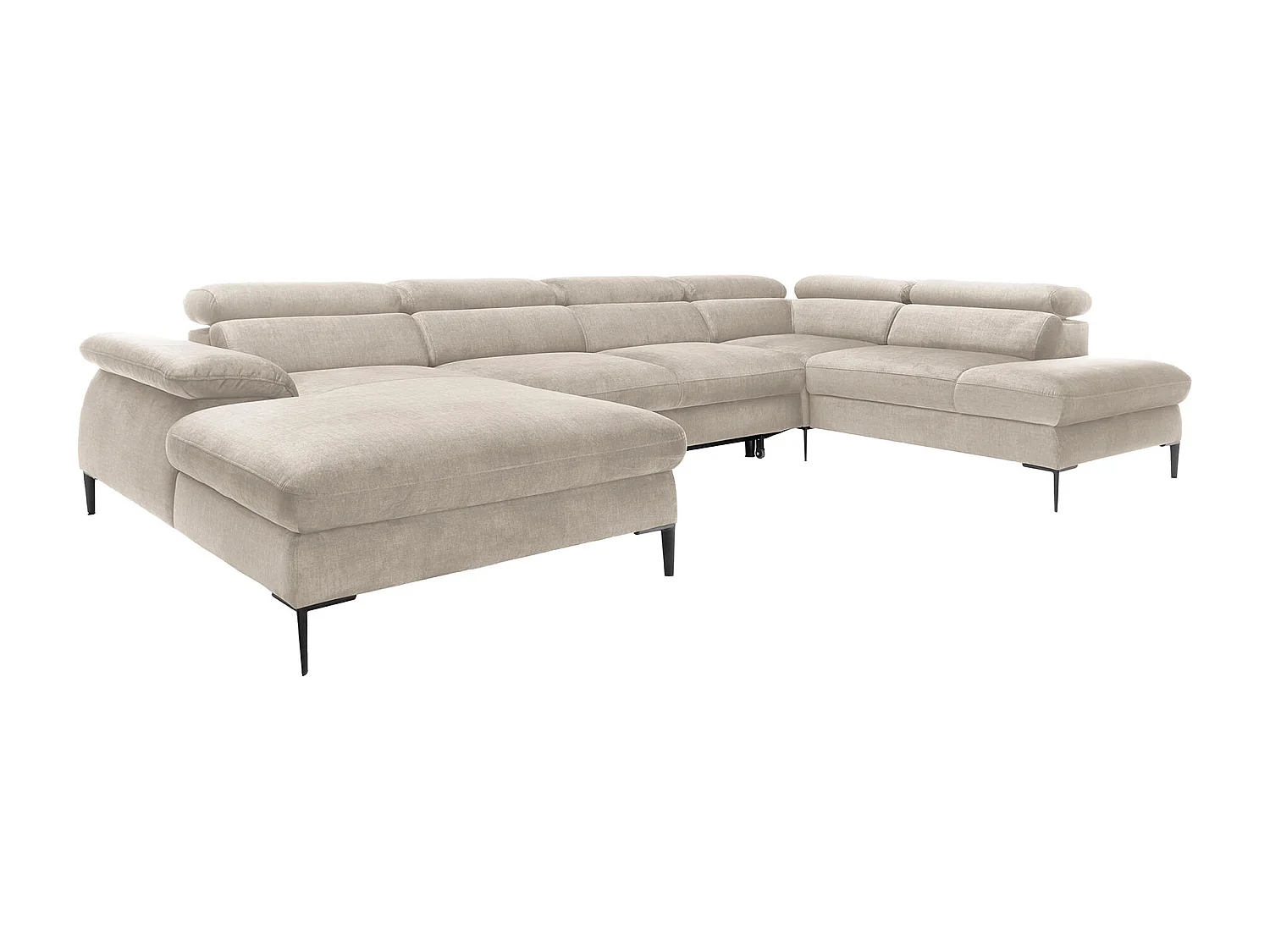 Grand canapé d'angle gauche panoramique convertible en velours beige SEPINA de Pascal Morabito