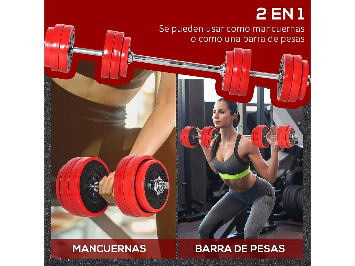 Juego de mancuernas negro y rojo ø21.5x3.8 cm HOMCOM