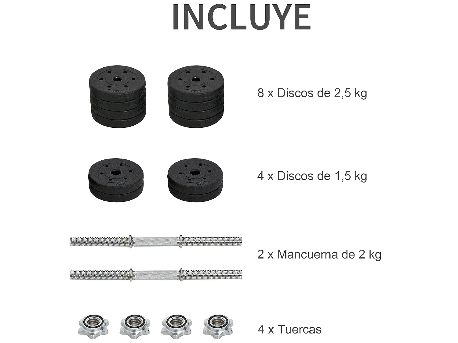 Juego de mancuernas negro 43x18x7.5 cm HOMCOM