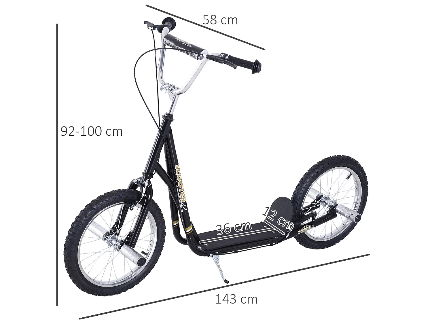Patinete scooter negro 143x58x100 cm HOMCOM