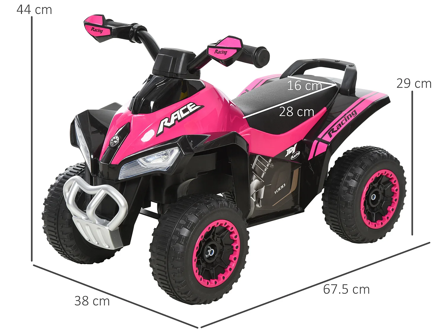 Quad correpasillo para niños rosa 67.5x38x44 cm HOMCOM