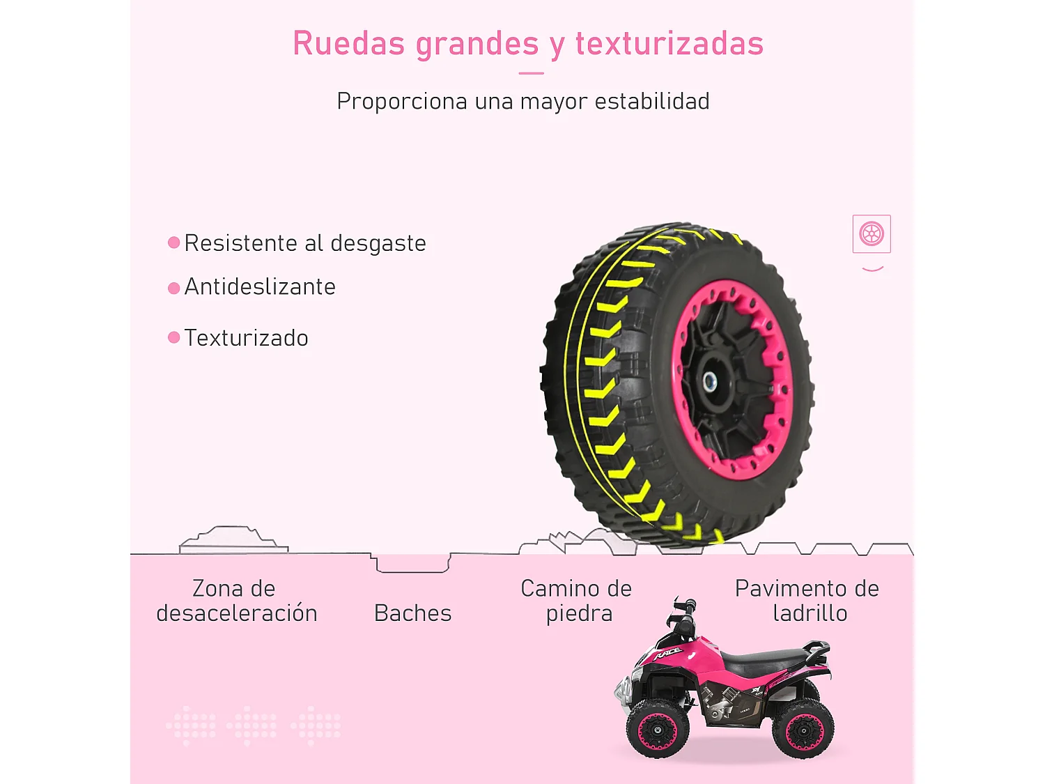 Quad correpasillo para niños rosa 67.5x38x44 cm HOMCOM
