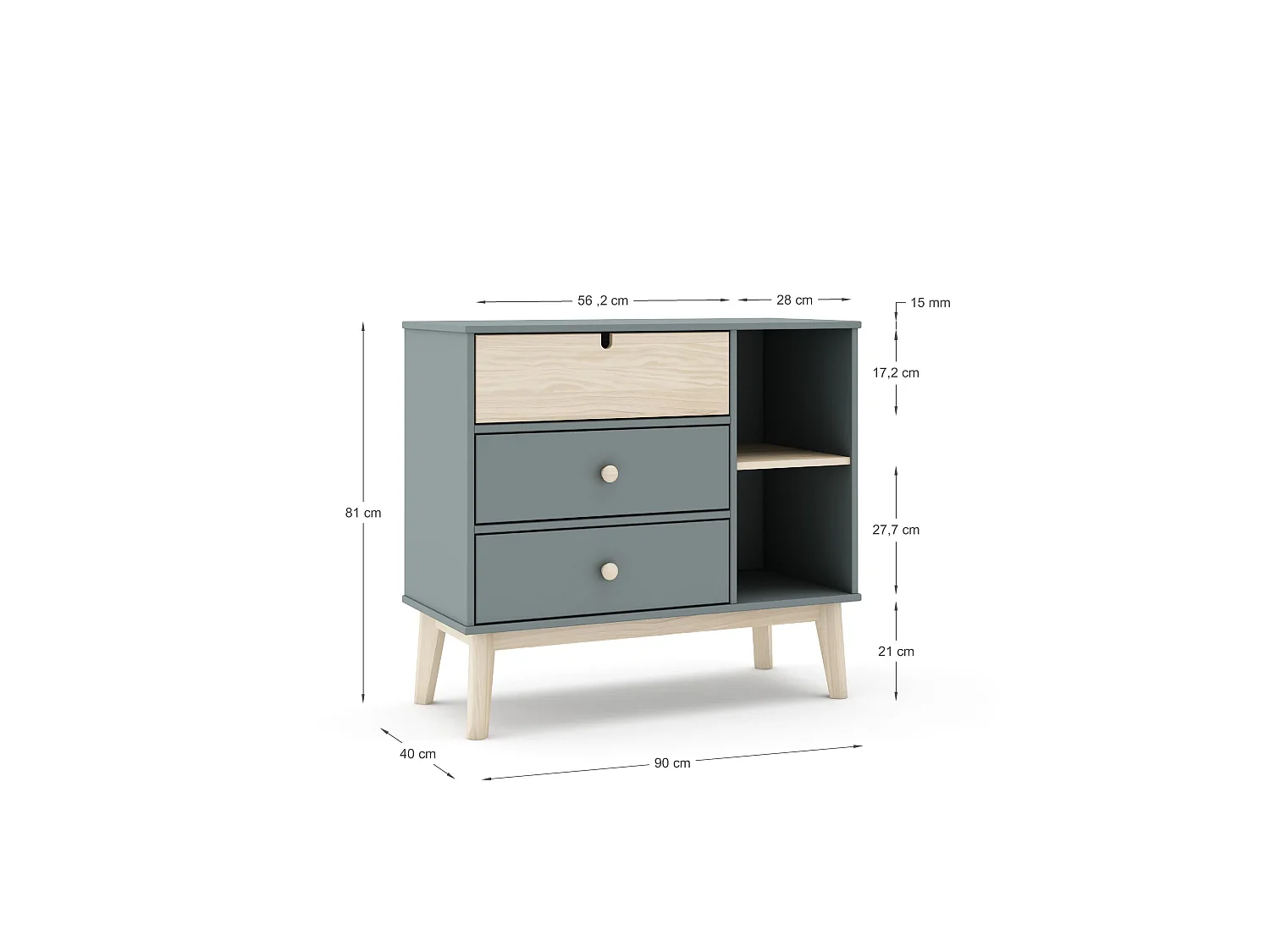 Commode 3 Tiroirs et 2 Niches L90 cm - Estefania