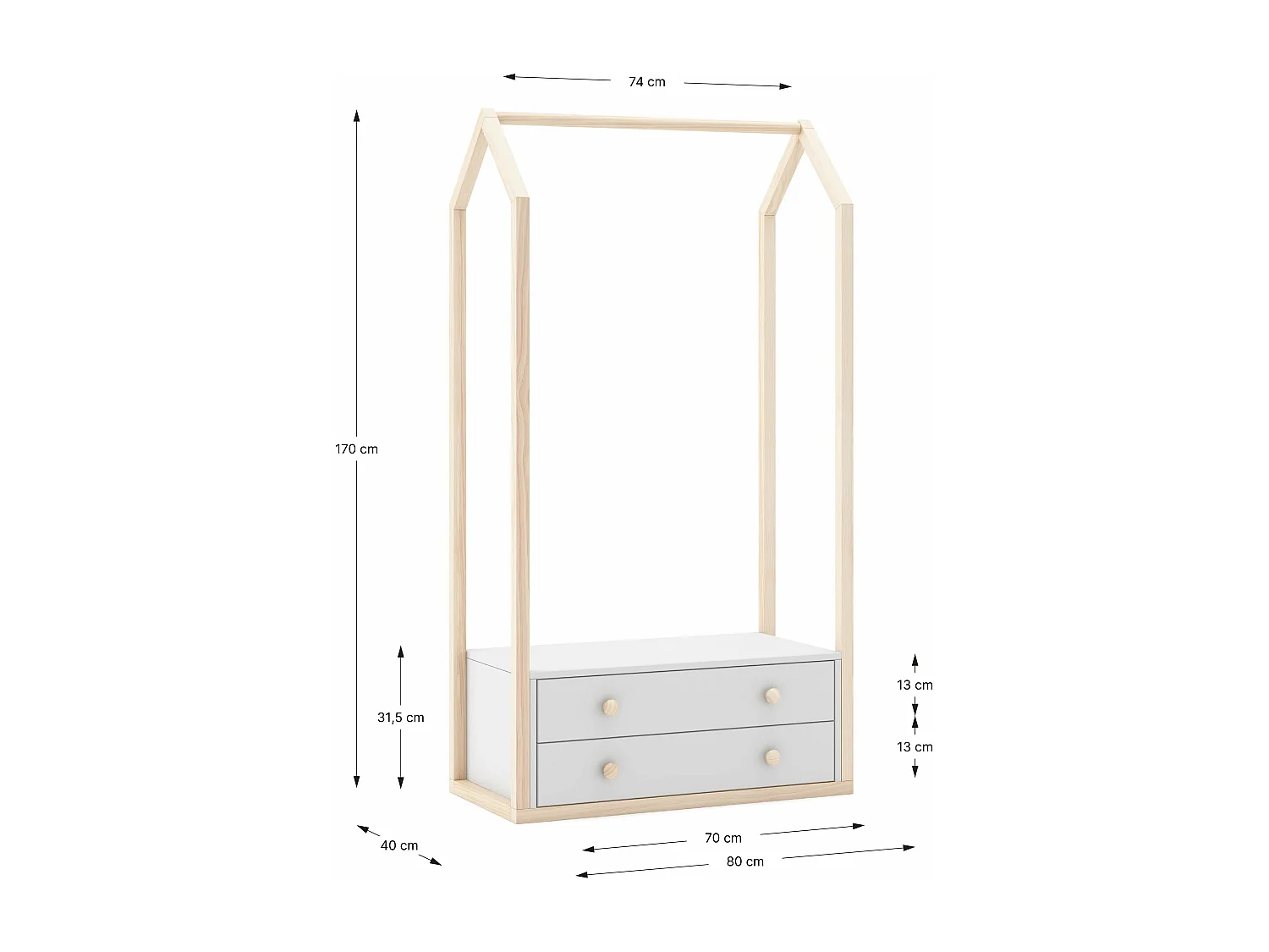 Kleiderschrank mit 2 Schubladen L80 cm - Esteban