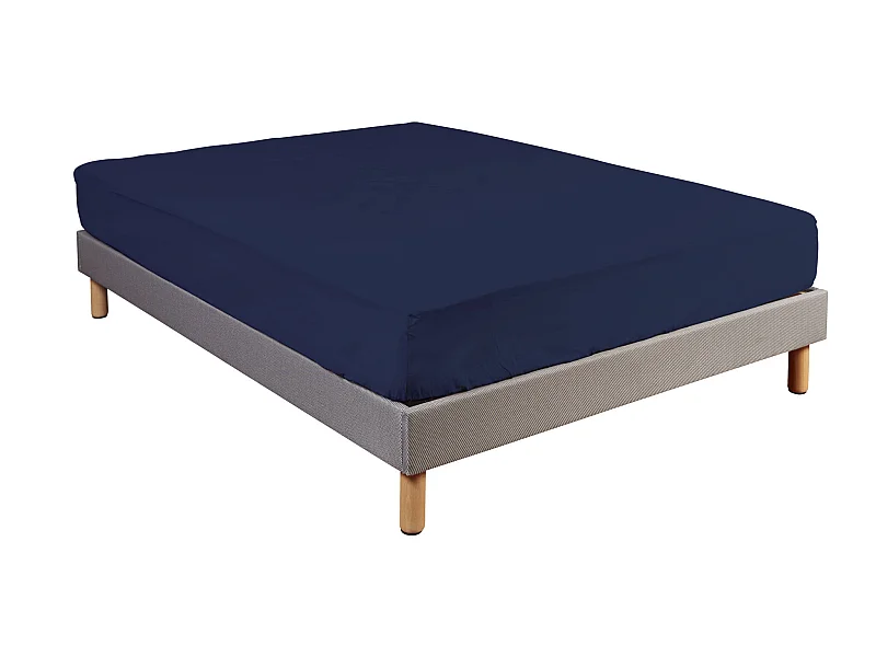 Drap housse 100% coton bleu marine - bonnet 27 cm 80x200