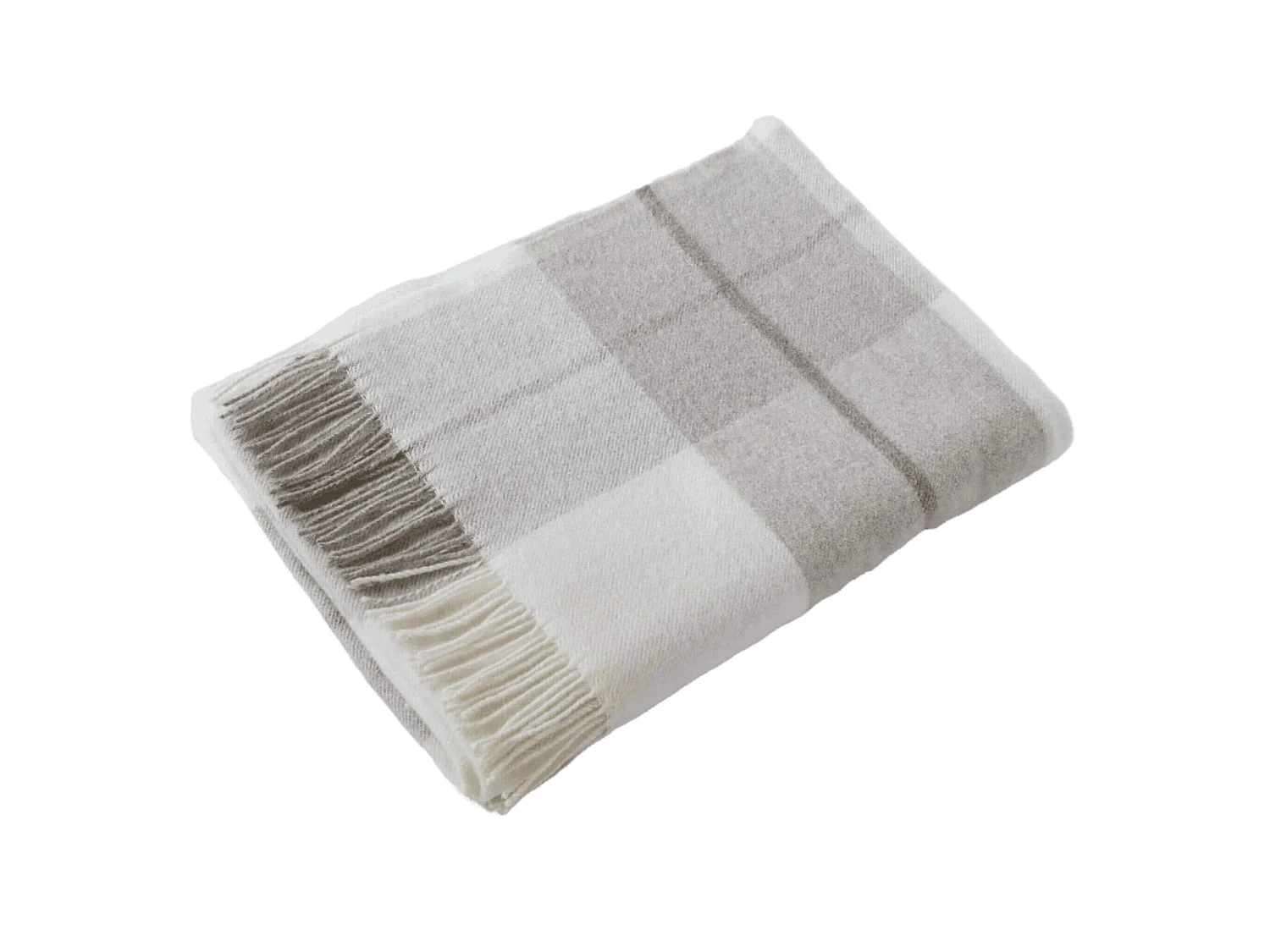 Plaid à franges en laine à carreaux beige 140 x 200 cm