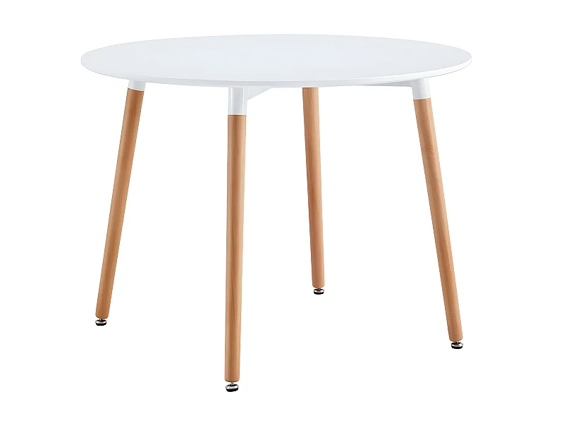 Table à manger ronde coloris blanc mat, pieds coloris hêtre