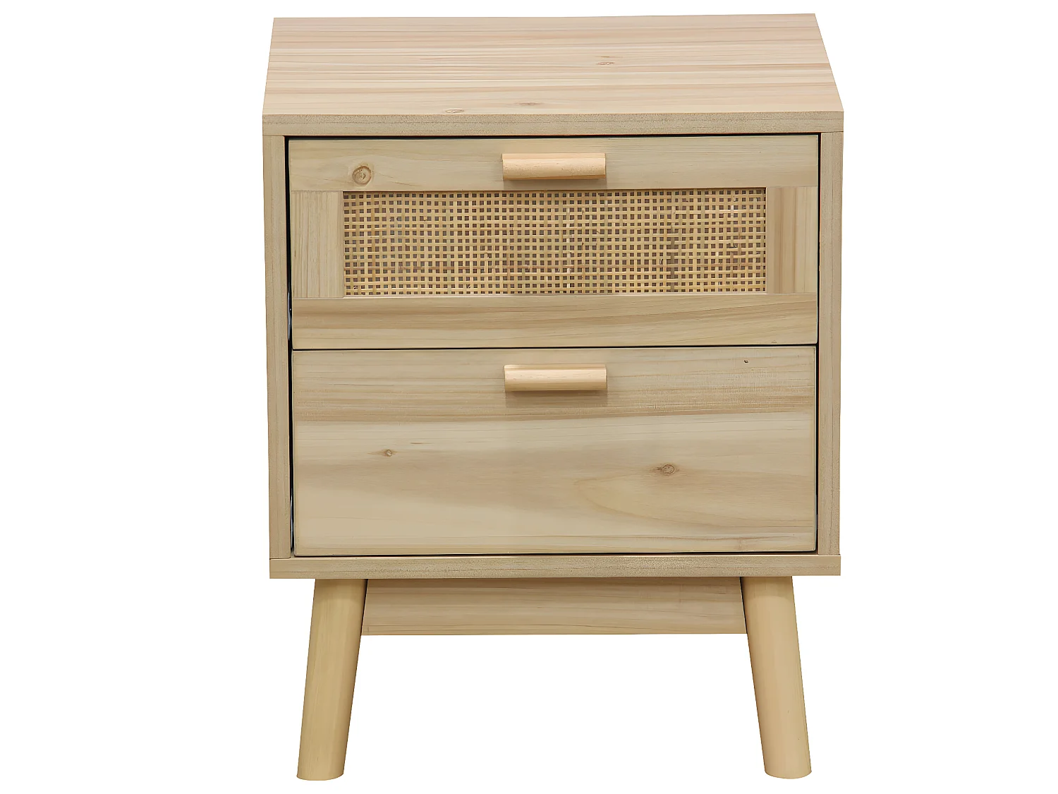 Table de nuit, table de chevet avec 2 tiroirs coloris naturel - L. 40 x P. 39 x H. 48 cm