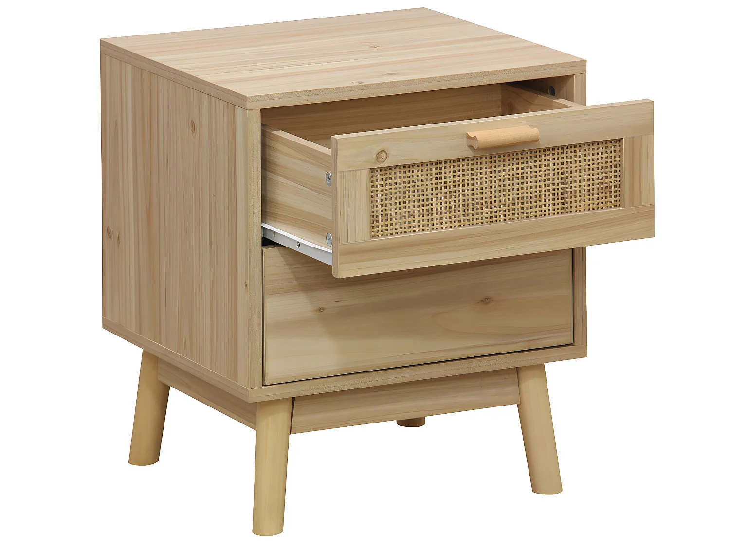 Table de nuit, table de chevet avec 2 tiroirs coloris naturel - L. 40 x P. 39 x H. 48 cm