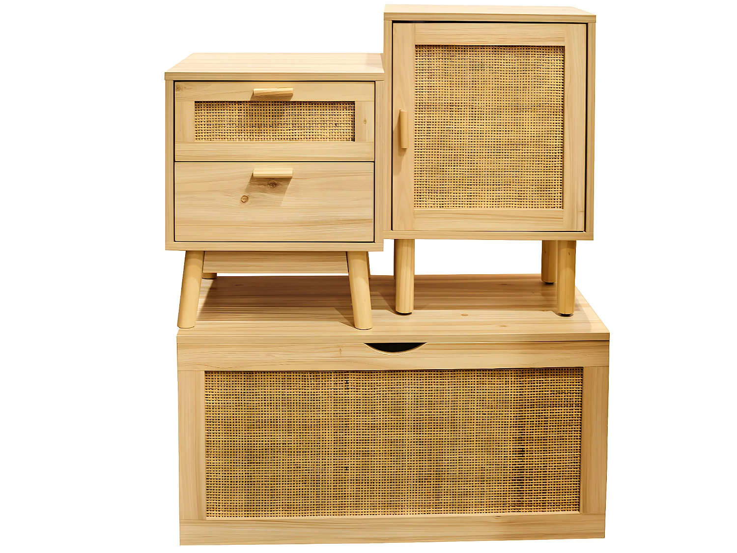 Table de nuit, table de chevet avec 2 tiroirs coloris naturel - L. 40 x P. 39 x H. 48 cm