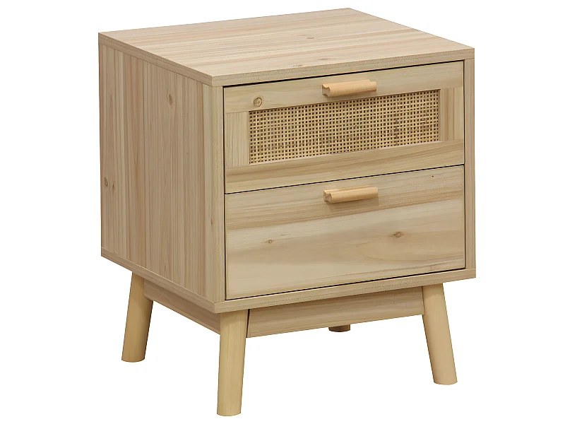 Table de nuit, table de chevet avec 2 tiroirs coloris naturel - L. 40 x P. 39 x H. 48 cm