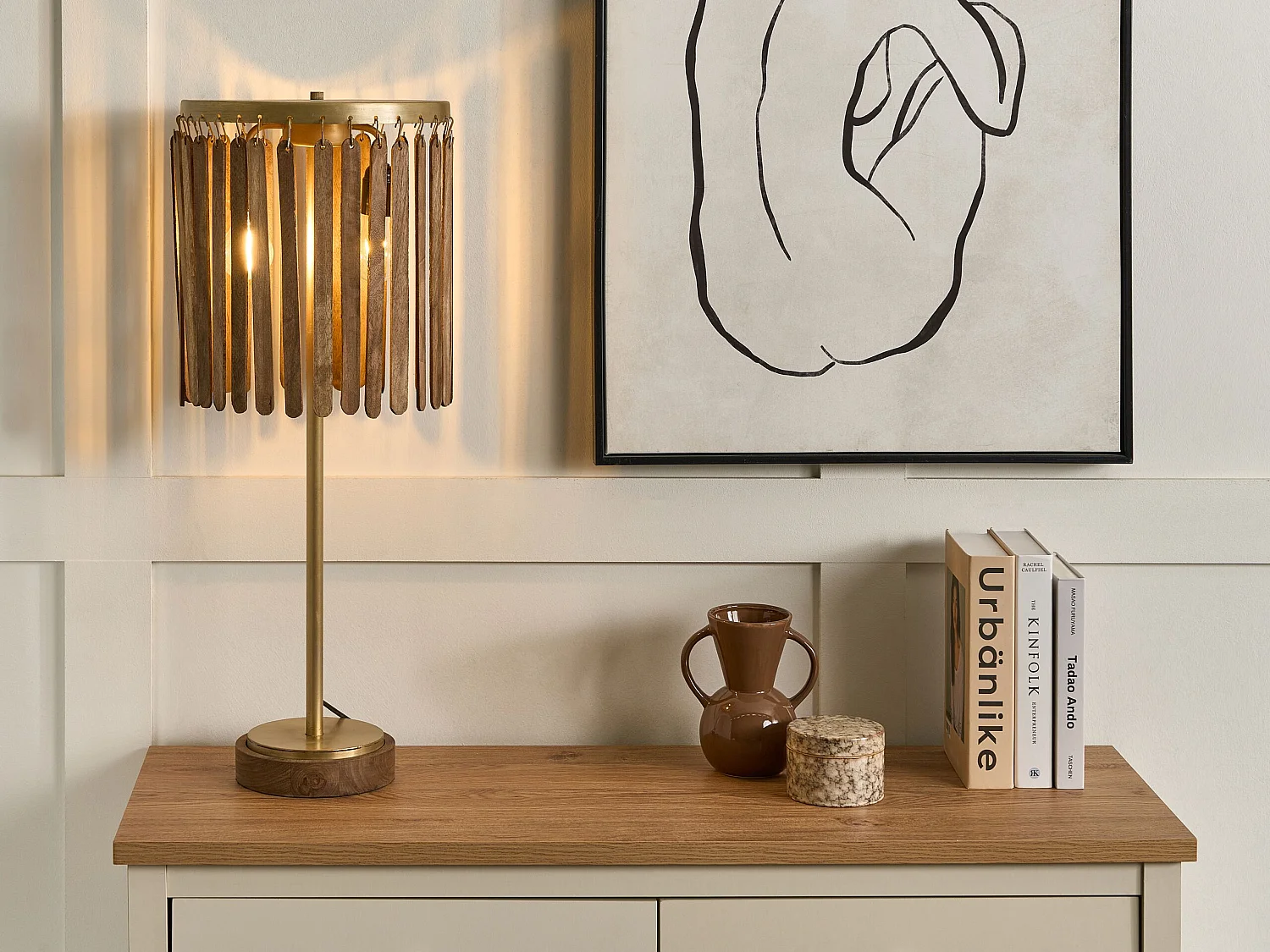 Lampa stołowa KAVERI Drewno mango Brązowy