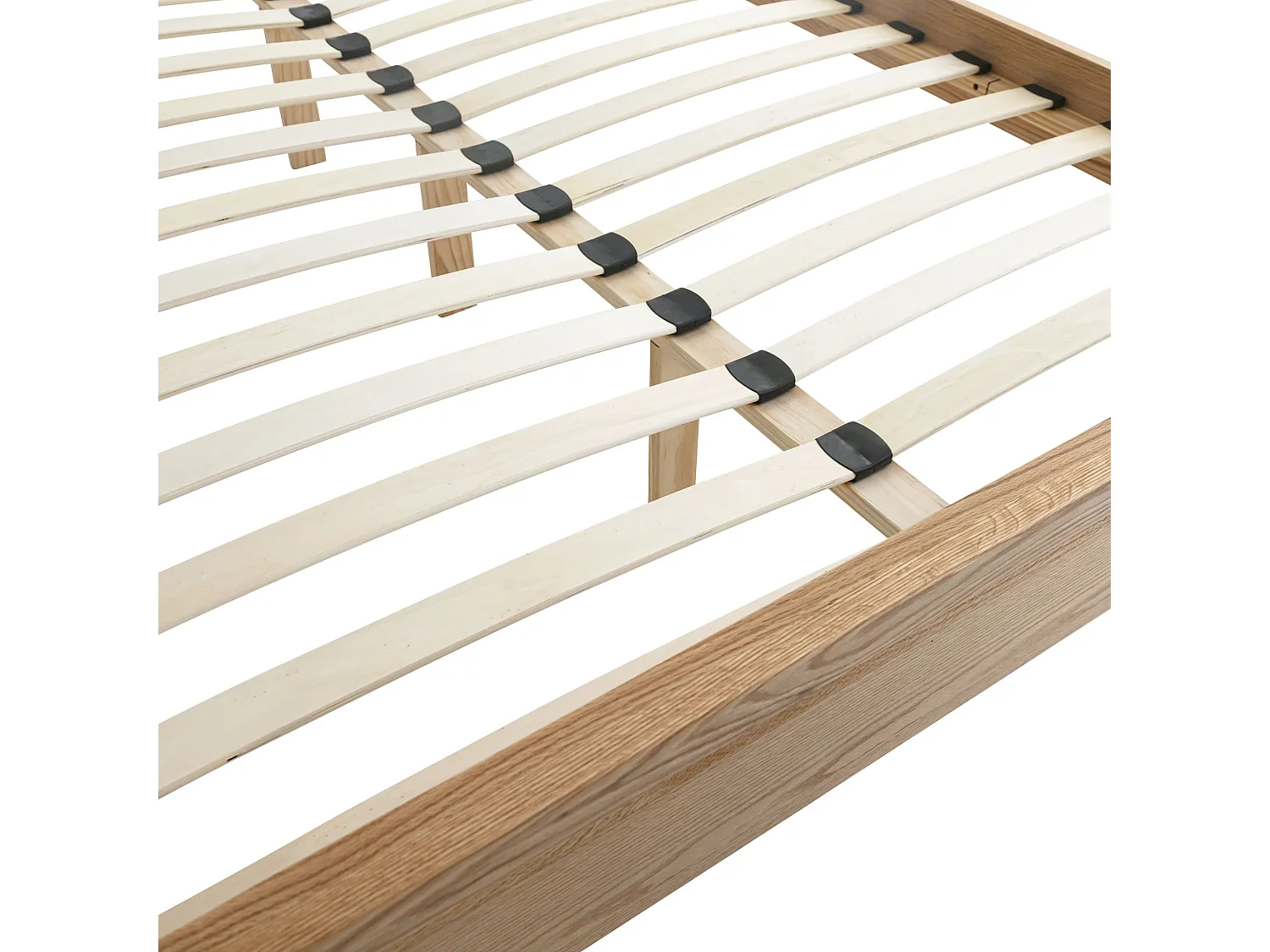 Lit avec tête de lit intégrée en MDF plaquage chêne et pieds en bois massif 140x190 - LT17013