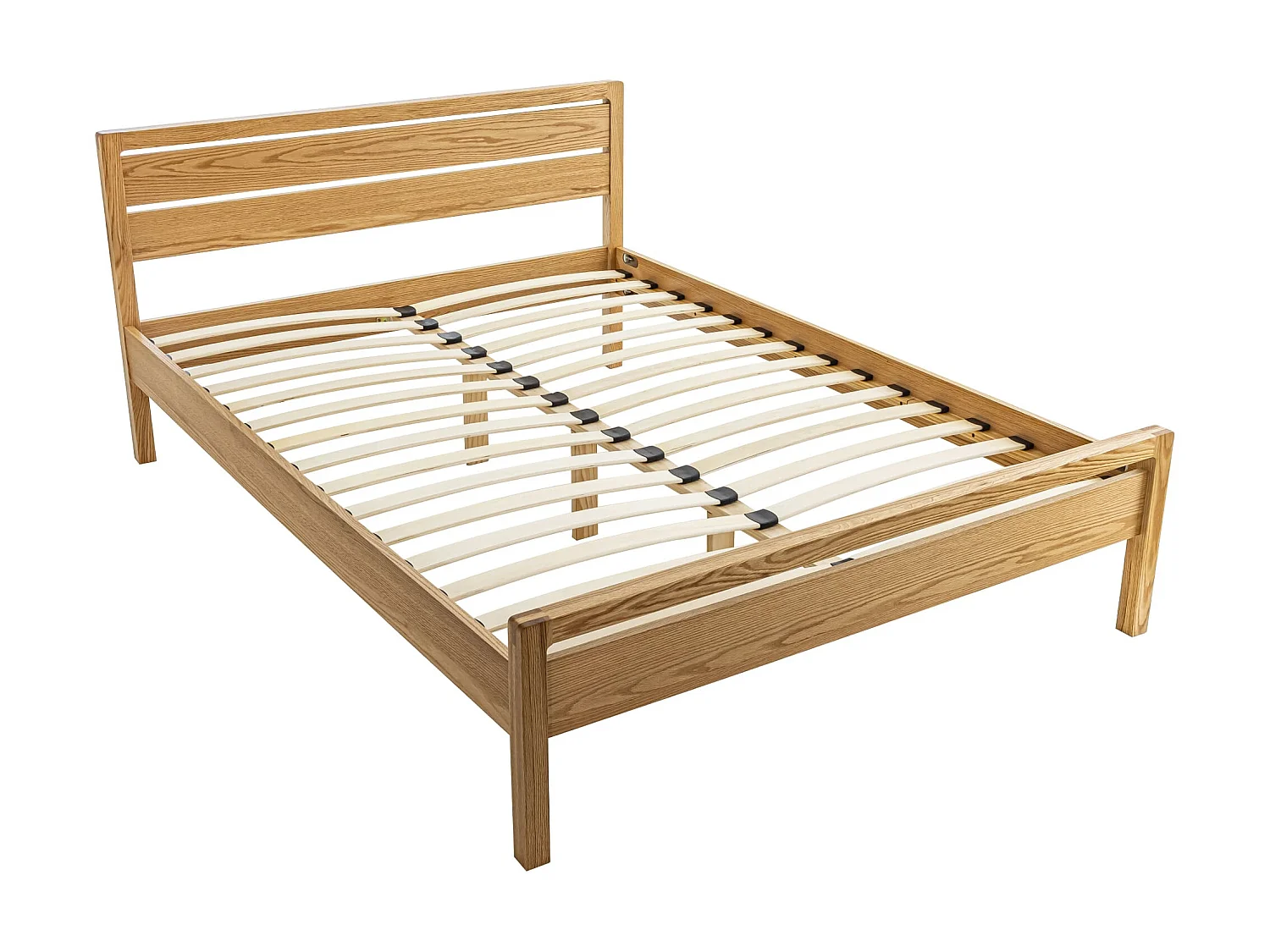 Lit avec tête de lit intégrée en MDF plaquage chêne et pieds en bois massif 140x190 - LT17013