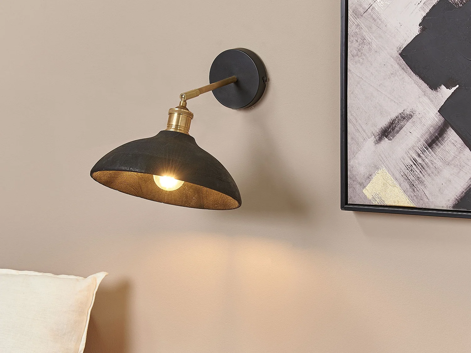 Wandlamp YERALA Verstelbaar Mangohout Zwart