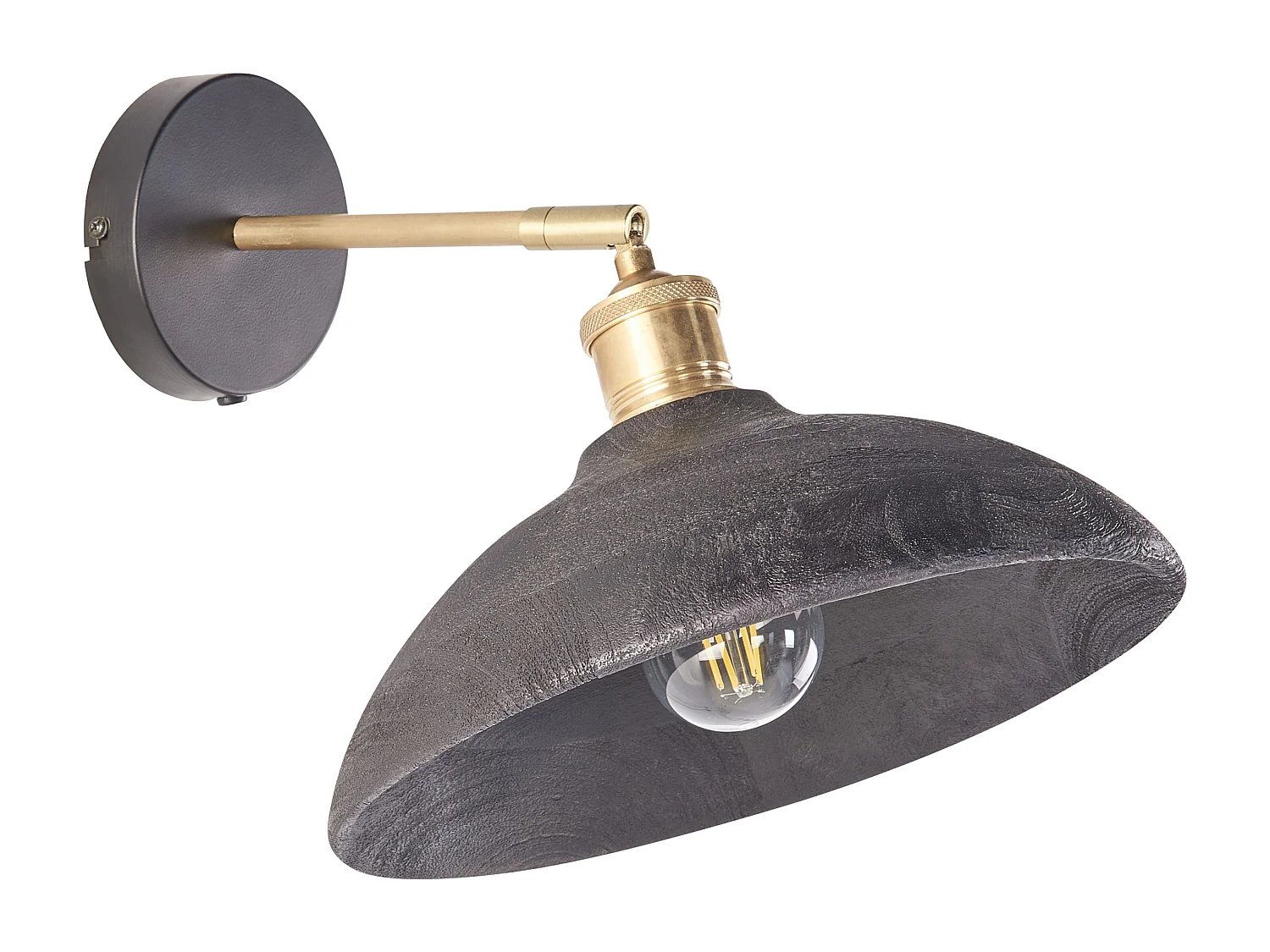 Wandlampe Mango-Holz schwarz / messing mit 1 Schirm Kegelform verstellbar Yerala