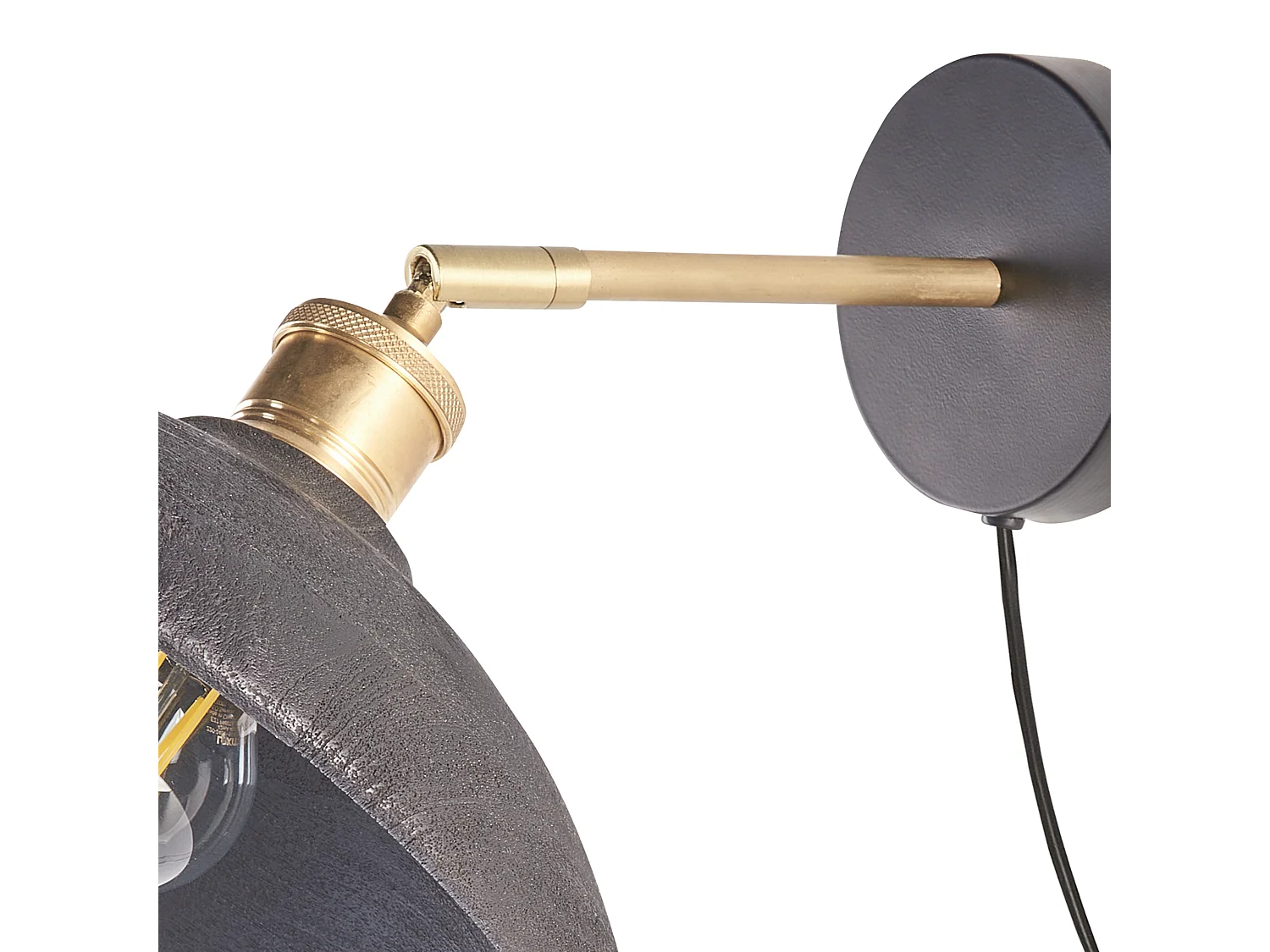 Wandlampe Mango-Holz schwarz / messing mit 1 Schirm Kegelform verstellbar Yerala