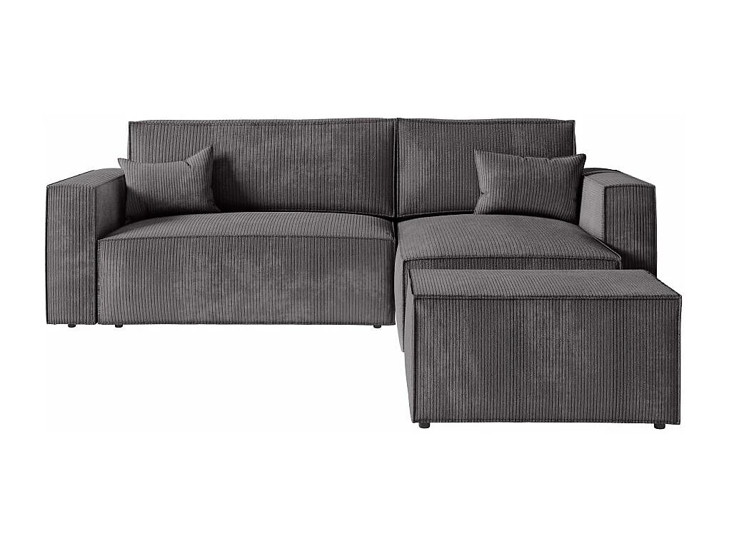 Pack - Clarisse - Canapé d'angle convertible réversible avec pouf en velours côtelé - Gris anthracite - L269 x P159 x H89cm - Loungitude