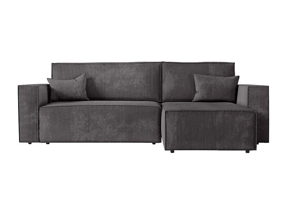 Pack - Clarisse - Canapé d'angle convertible réversible avec pouf en velours côtelé - Gris anthracite - L269 x P159 x H89cm - Loungitude