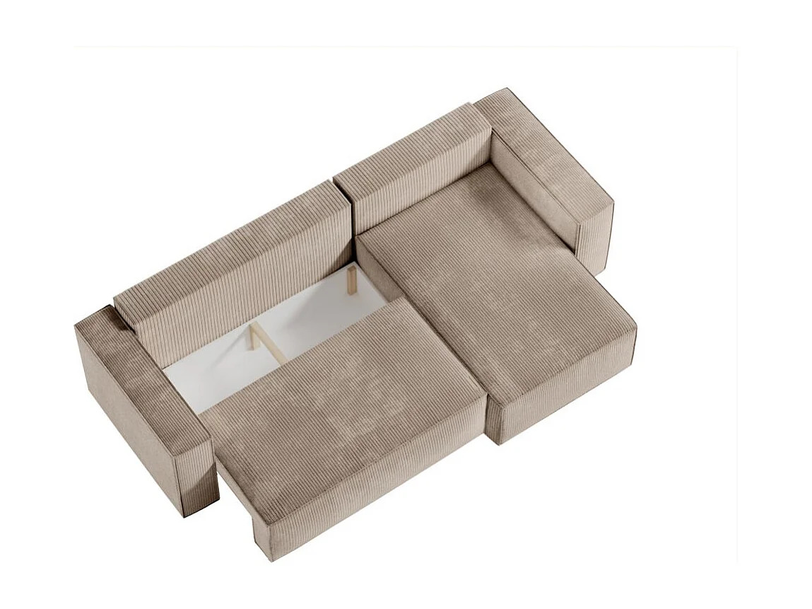 Pack - Clarisse - Canapé d'angle convertible réversible avec pouf en velours côtelé - Taupe - L269 x P159 x H89cm - Loungitude