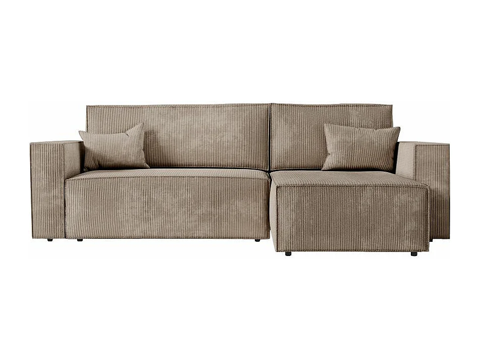 Pack - Clarisse - Canapé d'angle convertible réversible avec pouf en velours côtelé - Taupe - L269 x P159 x H89cm - Loungitude