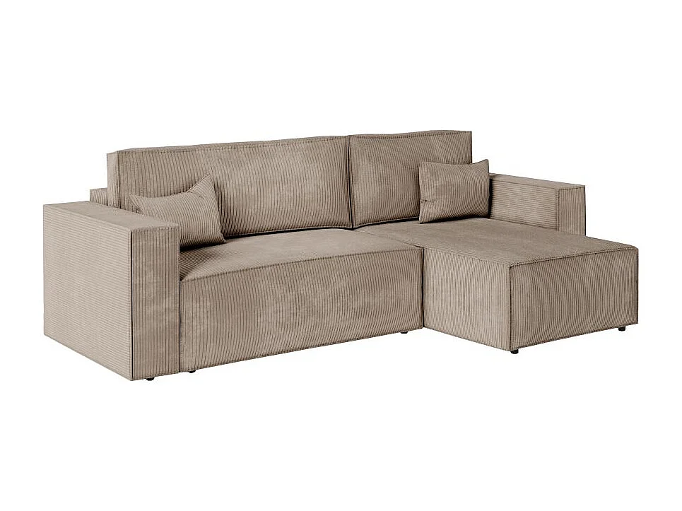 Pack - Clarisse - Canapé d'angle convertible réversible avec pouf en velours côtelé - Taupe - L269 x P159 x H89cm - Loungitude