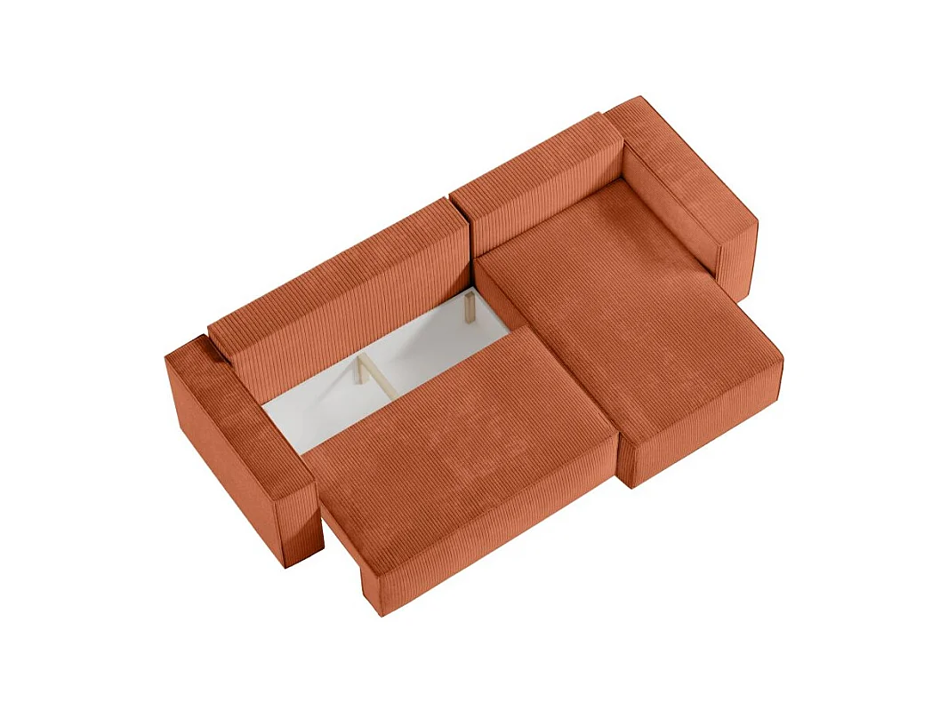 Pack - Clarisse - Canapé d'angle convertible réversible avec pouf en velours côtelé - Terracotta - L269 x P159 x H89cm - Loungitude