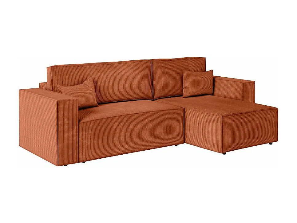 Pack - Clarisse - Canapé d'angle convertible réversible avec pouf en velours côtelé - Terracotta - L269 x P159 x H89cm - Loungitude
