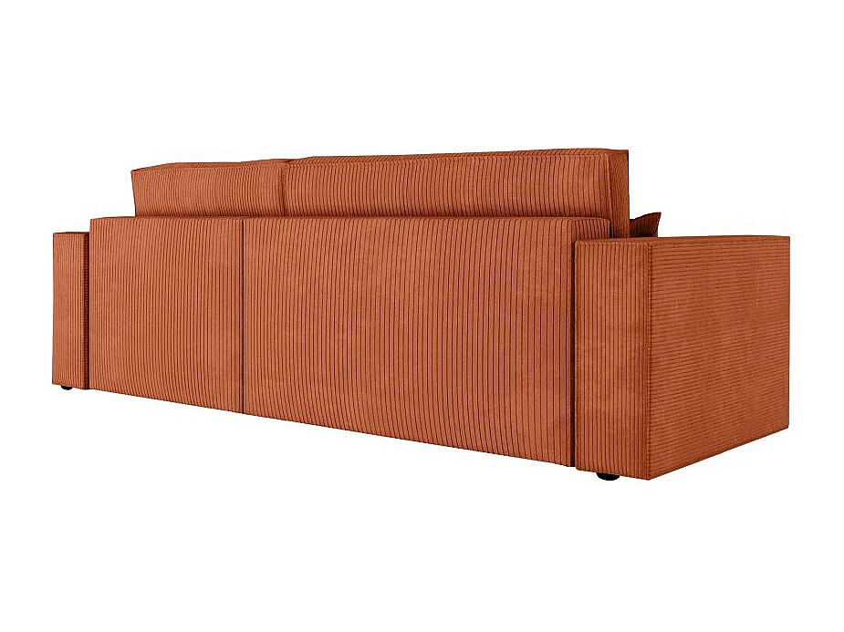 Pack - Clarisse - Canapé d'angle convertible réversible avec pouf en velours côtelé - Terracotta - L269 x P159 x H89cm - Loungitude