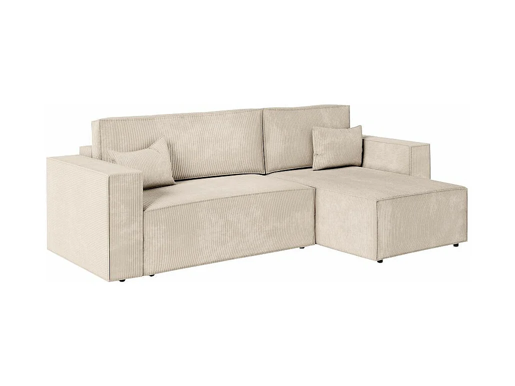 Pack - Clarisse - Canapé d'angle convertible réversible avec pouf en velours côtelé - Beige - L269 x P159 x H89cm - Loungitude