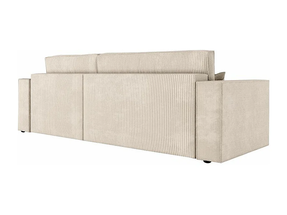 Pack - Clarisse - Canapé d'angle convertible réversible avec pouf en velours côtelé - Beige - L269 x P159 x H89cm - Loungitude