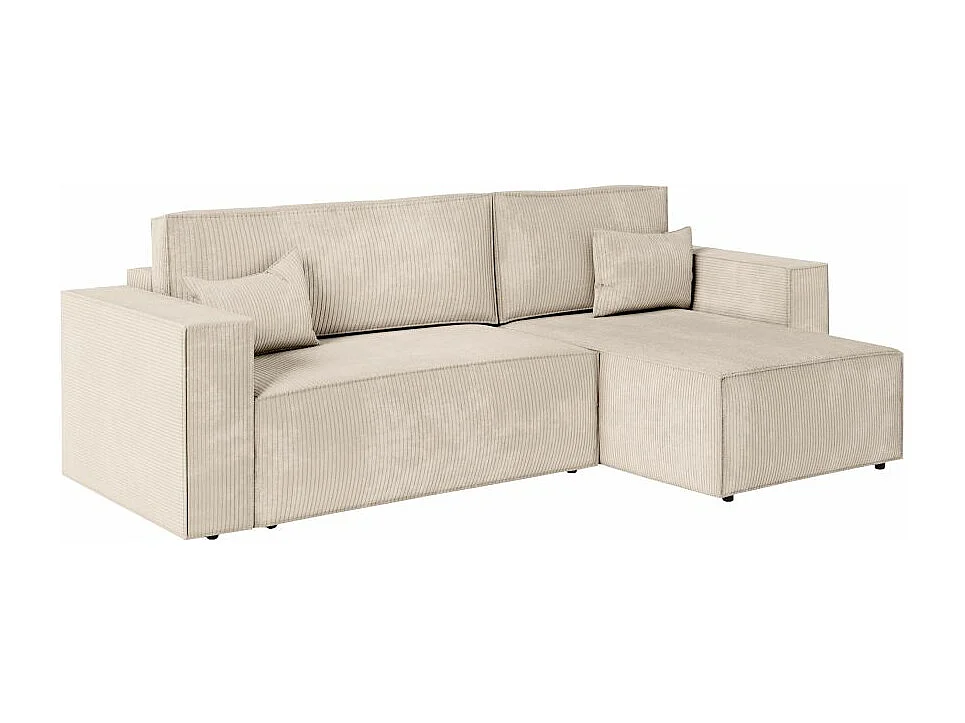 Pack - Clarisse - Canapé d'angle convertible réversible avec pouf en velours côtelé - Beige - L269 x P159 x H89cm - Loungitude