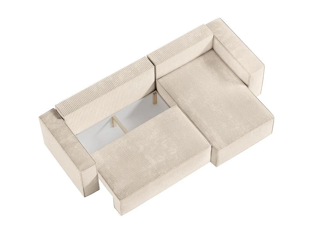 Pack - Clarisse - Canapé d'angle convertible réversible avec pouf en velours côtelé - Beige - L269 x P159 x H89cm - Loungitude