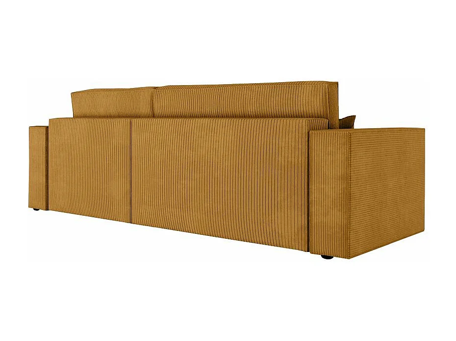 Pack - Clarisse - Canapé d'angle convertible réversible avec pouf en velours côtelé - Jaune - L269 x P159 x H89cm - Loungitude