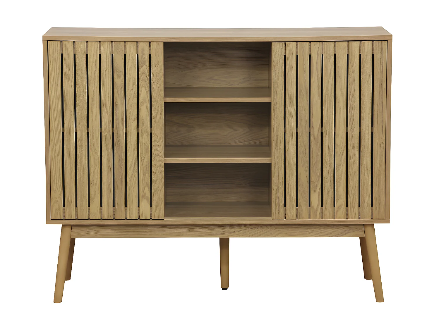 Buffet, meuble d'entrée coloris naturel, pieds en bois  -  L. 115  x P. 40 x H. 90 cm